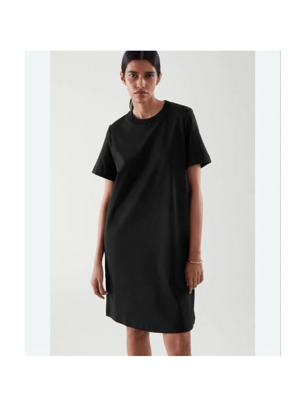 COS Black Short Sleeve Maxi T-Shirt Dress Cotton Blend Pockets Size S